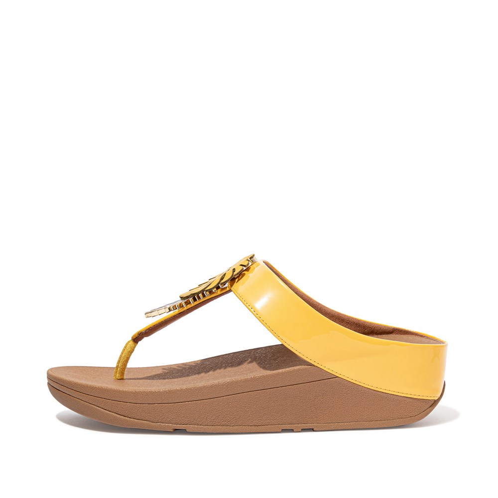 Fitflop Womens Sandals Yellow - Fino Jungle-leaf Patent - 89IJFHXMG